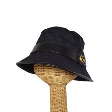 Gucci GG Canvas Fedora Bucket Hat L Black 576587 Unisex