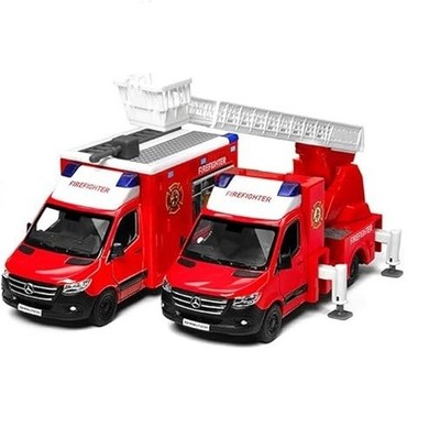 5'' Mercedes Benz Sprinter Fire Fighter Set Diecast Model Toy Truck 1:48 Kinsmart