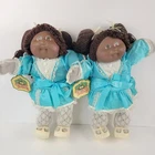 Vintage 1984 Cabbage Patch Kids Twins African American Dolls Blue Dresses