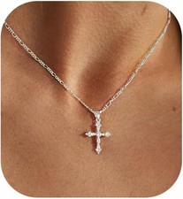 Cross Necklace for Women,Double 14K Gold Plated Silver cross