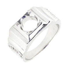 Men's 925 Sterling Silver Semi Mount Ring Setting Round 8x8 White Topaz Accent