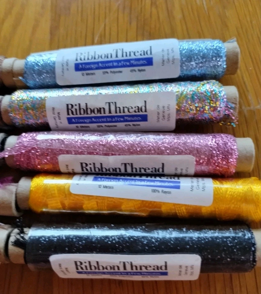 VTG West Germany Rayon Ribbon Thread Lot- Mixed Colors -10 spools-10m--#C - Image 2 of 3