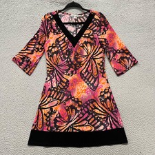 Y2K Vintage Susie Dress Womens S Colorful Butterfly Fairy V Neck 3/4 Sleeve