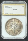 1989 $1 American Silver Eagle Toning PCI Old Holder Gold Label