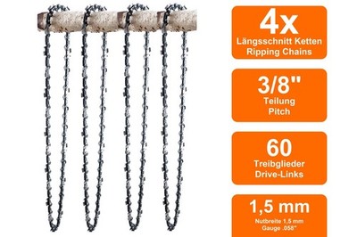 4 Längsschnitt Sägeketten passend für Jonsered 630 Super | 40cm 3/8 60TG 1,5mm