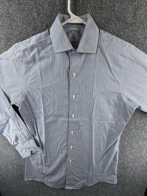 Brooks Brothers 14.5 2/3 Striped Non-Iron Cotton Regent Beige Blue Men Button Up