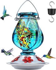 Hummingbird Feeder, Hand Blown Glass Hummingbird Feeders for Outdoors Hanging,