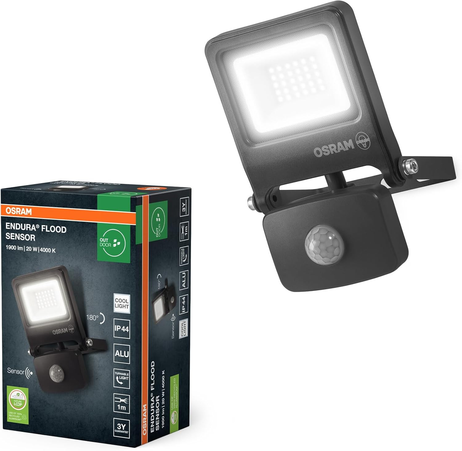 Proiettore LED 20W Endura Flood con Sensore 4000K | Faro Esterno 1800lm