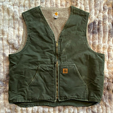 Carhartt Men's Green Sherpa Lined Zip Front Vest Size XL Regular vintage