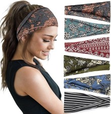 Wide Headbands 6 Pack Non Slip Yoga Workout Sweat Absorb Jersey Fabric