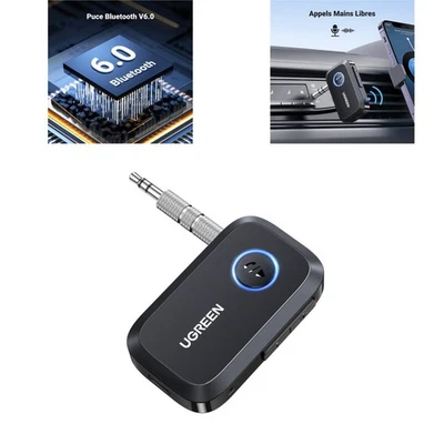 UGREEN Récepteur Bluetooth 6.0 Adaptateur Voiture AUX Mains Libres Noir - Photo 1/4