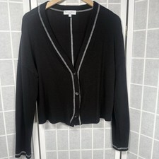 Michael Stars Cardigan Sweater Womens M Relaxed Deep V Neck Black