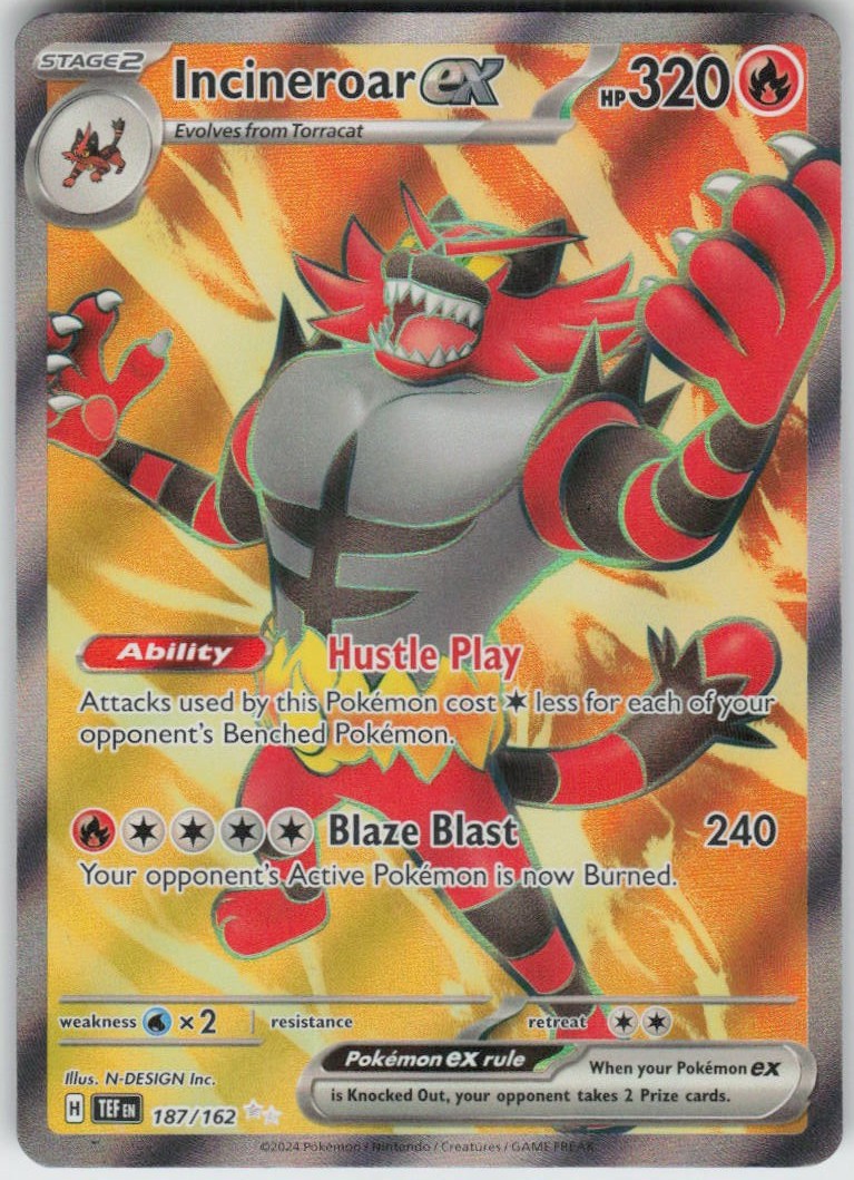 Incineroar ex 187/162 Ultra Rare Temporal Forces Near Mint