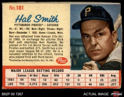 1962 Post Cereal #181 Hal W. Smith Pirates 2 - GOOD
