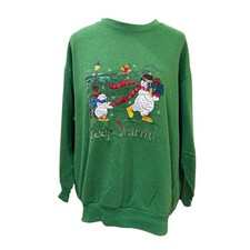 NutCracker Vintage Christmas Snowman Sweatshirt Green Embroidered XL 5047NUT-TES