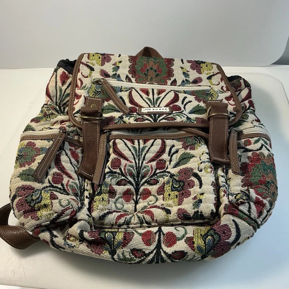 Joe Boxer 复古背包编织挂毯花卉图案拉链口袋抽绳 — 第 3/4 张图片