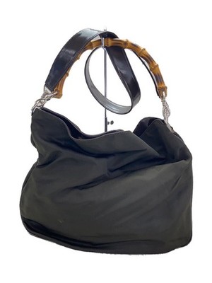GUCCI Shoulder Bag Bamboo Nylon BRW Solid Color From Japan