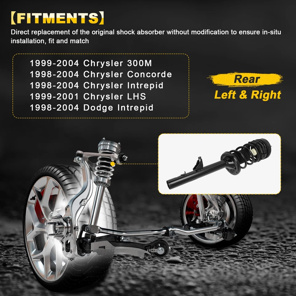 For 1999-2004 Chrysler 300M 1998-2004 Concorde Intrepid Rear Complete Struts x2 - Image 4 of 4