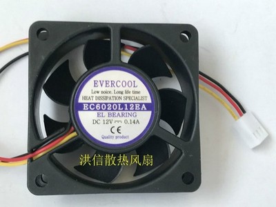 1PC EVERCOOL EC6020L12EA DC12V 0.14A 3-wire 60*20MM cooling fan &ex
