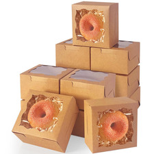 200Pcs Brown Bakery Box with Window 4X4X2.5 M...