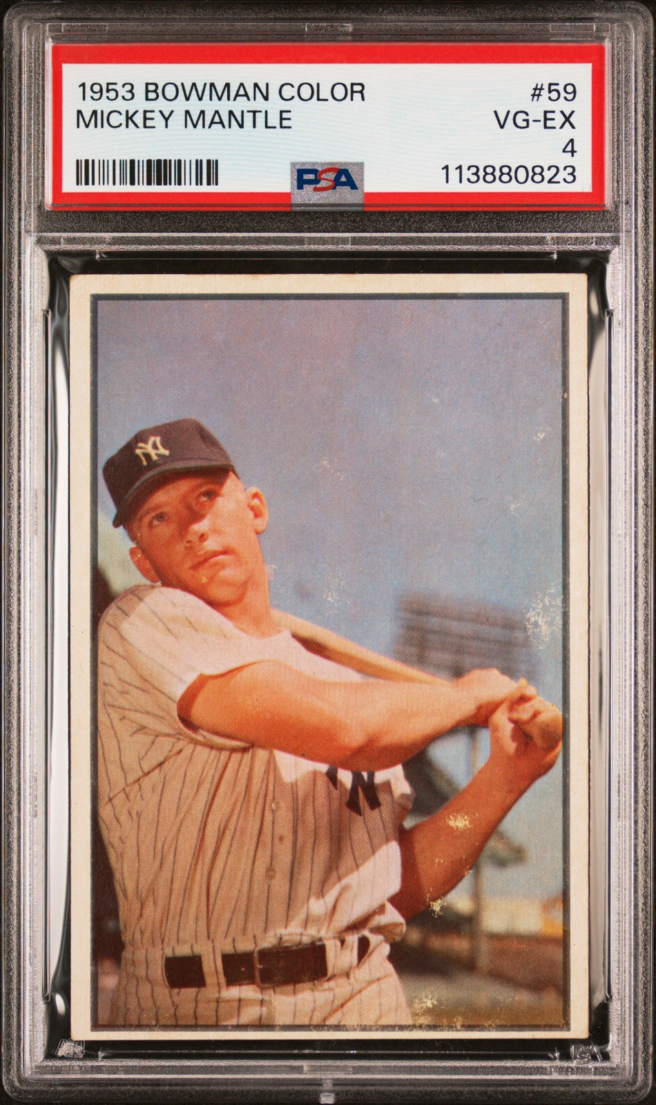 1953 Bowman Color #59 Mickey Mantle PSA 4 VG-EX New Label