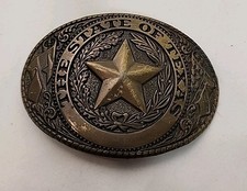 Vintage Texas State Brass Tone Belt Buckle. Great Condition