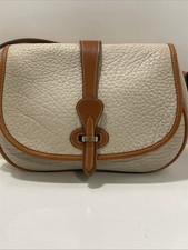 Vintage Dooney  Bourke All Weather Leather Equestrian Crossbody Bag Tan Purse