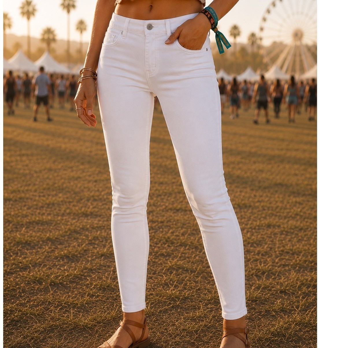 Womens White Skinny Jeans Size 8 Stretch Repreve Cotton Blend Mid Rise