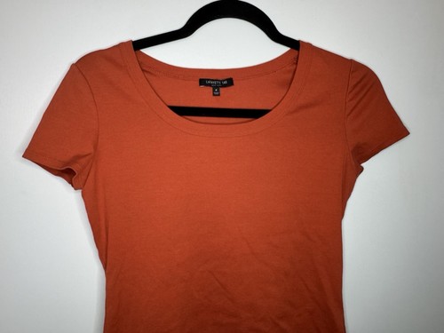 Lafayette 148 Womens P/M Orange Cotton Short Sleeve T Shirt - Picture 3 of 6