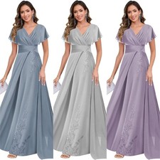 Damen Brautmutterkleider Lang Elegant A-Linie Formelle V-Ausschnitt Abendkleider