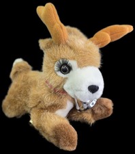 Vintage Russ Berrie Shimmer Reindeer Holiday Plush Collar Working Bell 9" EUC