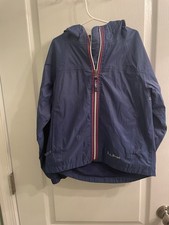 LL Bean Navy Blue Nylon Windbreaker Rain Jacket Coat Boys Sz 6x-7 Hood Pockets