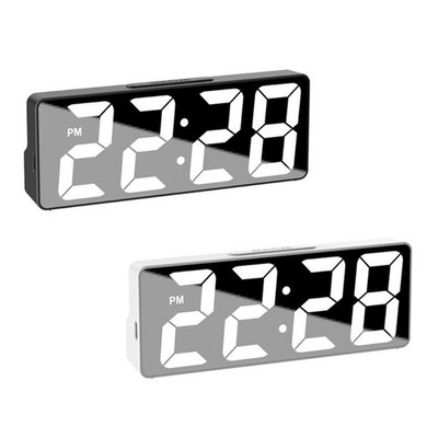 Double Power Alarm Clock Mirror Surfaces LED Display with Snoozes Function Gift