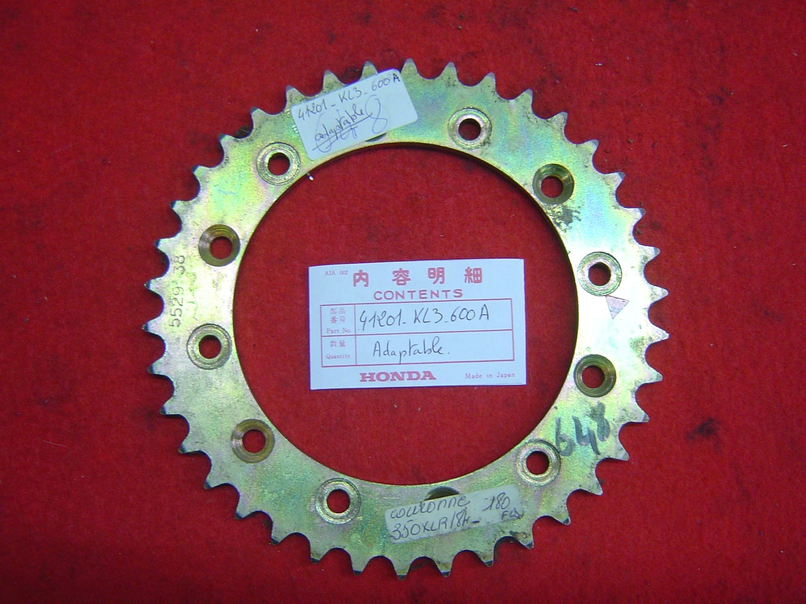 Couronne arrière de transmission 38 dents adaptable XL 350 R