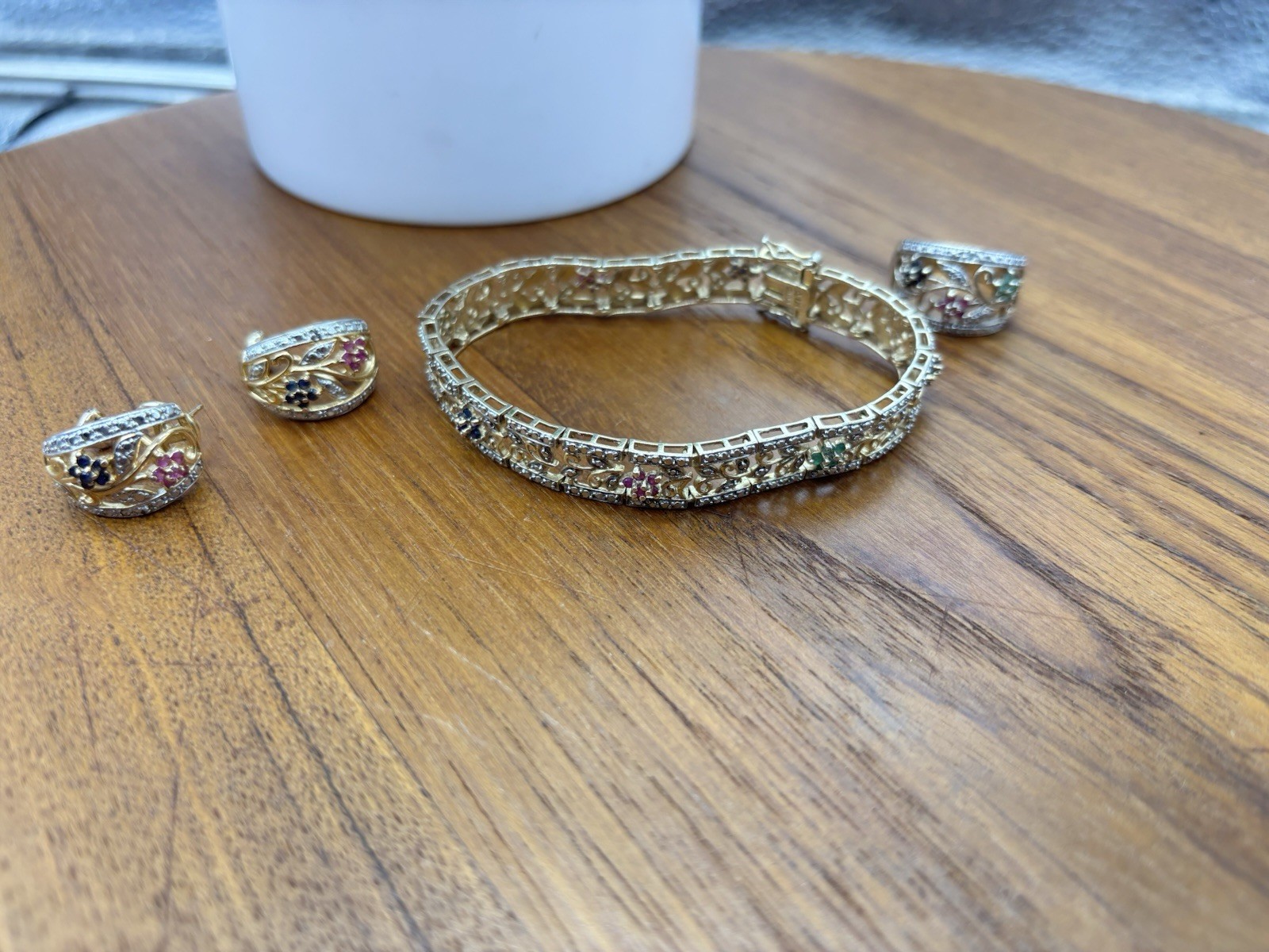 Ross Simons 925 Vermeil Ruby Emerald Sapphire Flo… - image 1