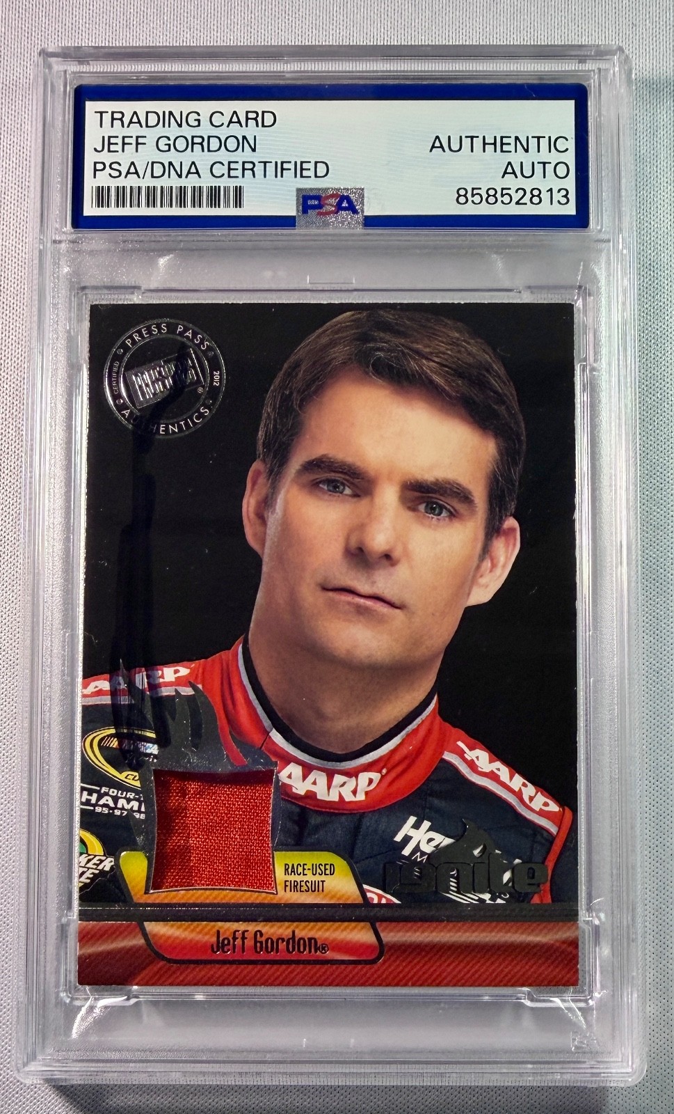 2012 Press Pass Ignite Jeff Gordon Race Used Firesuit Signed Auto Card PSA DNA