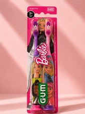 GUM Barbie Manual Toothbrush Ultra Soft Toothbrush w/ Suction Cup - pack of 2