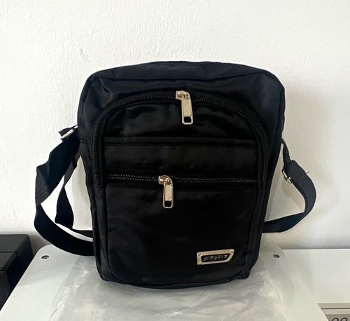 Black Small Crossbody Messenger Bag, Canvas Polyester, Zip, Pockets