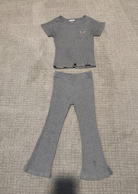 Nicole Miller New York Girls Gray Knit Bow Top & Pants Set Size 6