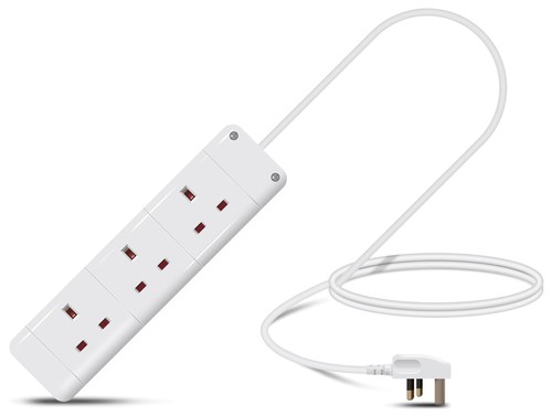 Eagle Three Gang Mains Power 13A Extension Socket to 13A UK Plug Lead Cable, 