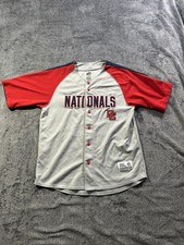 Washington Nationals Baseball Jersey Mens Large Gray Red MLB Baseball Button