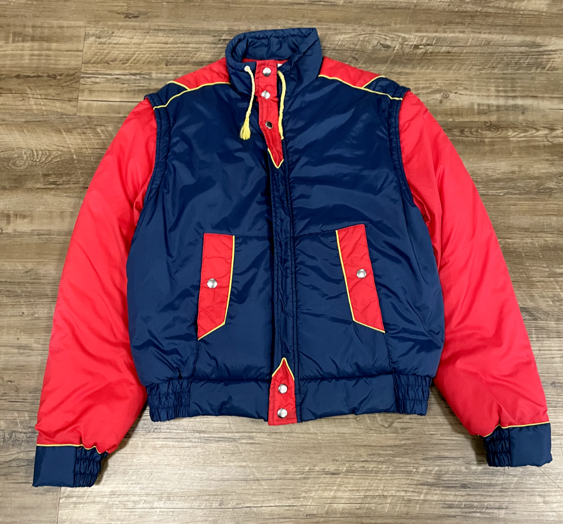 Vintage 90s Impulse Red Blue Puffer Bomber Zip Up Winter