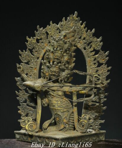 Alte Tibet Buddhismus Bronze Gilt Toxophilie König Schutz Rahula Buddha Statue - Bild 1 von 9