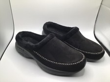 Women's Easy Spirit Black Faux Suede and Fur Clog Slip On Comfort Sz 6.5 WW