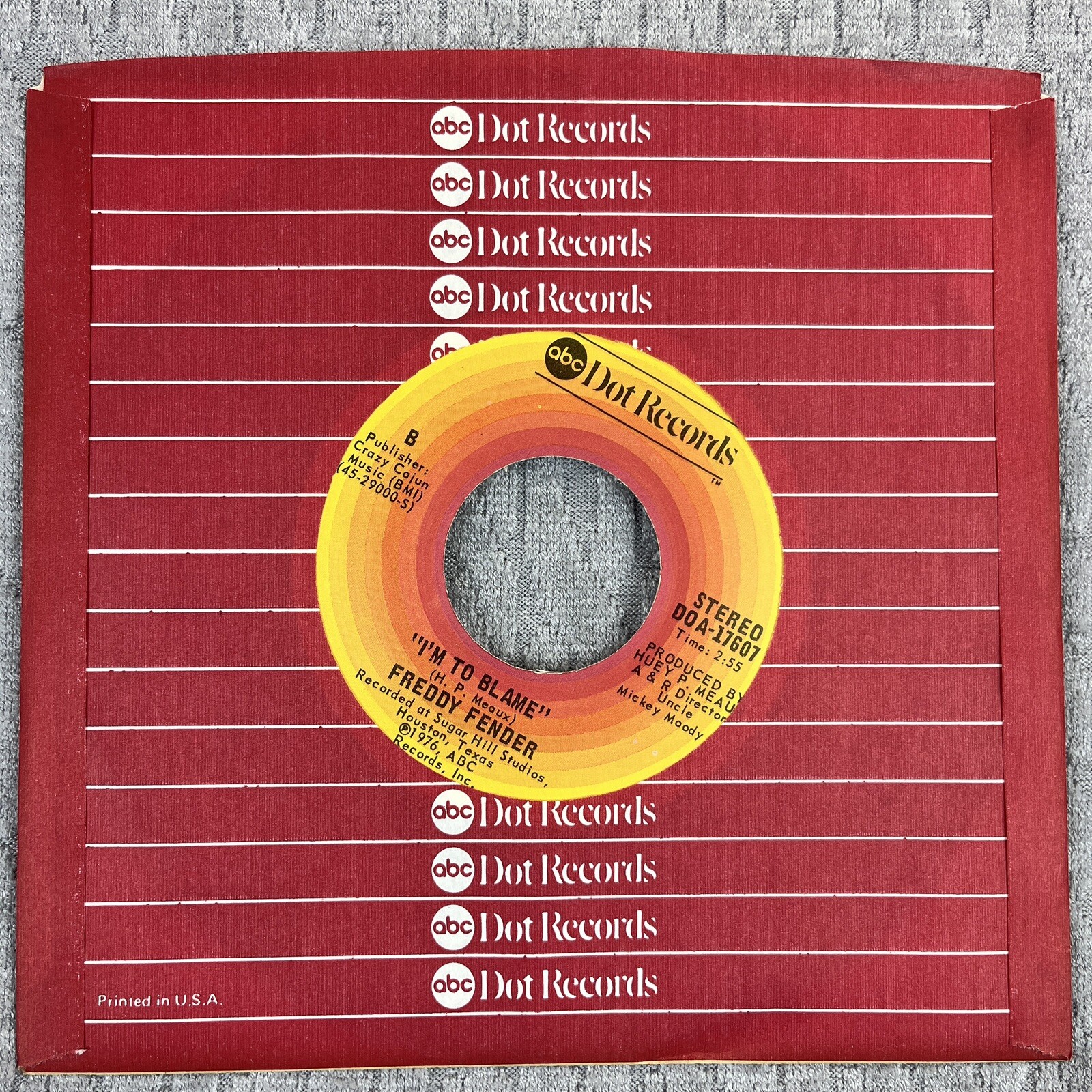 Vintage 45 RPM record Freddy Fender Abc DOT records country rhythm & blues rock