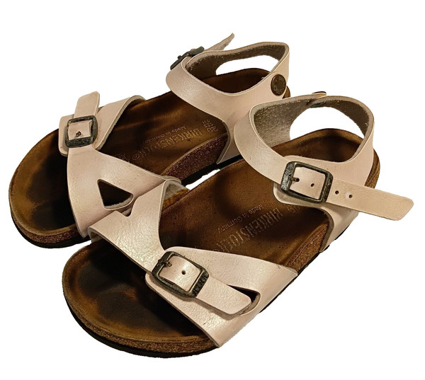 Birkenstock Girls Size EU 29 11 Pale Pearl Pink Leather Ankle Strap Flat Sandals