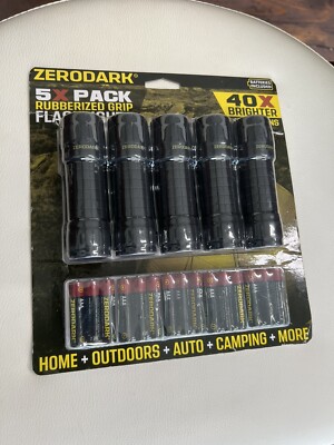 ZERODARK Rubberized Grip Flashlight 5pk 120 Lumens 40X Brighter w/ BATTERIES
