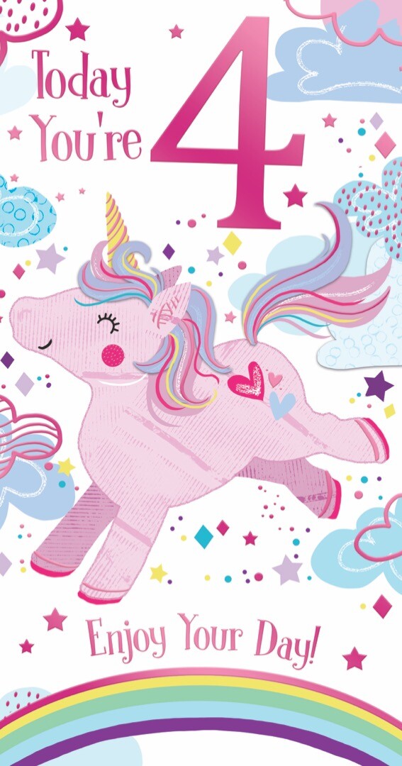 Today You're 4 Enjoy Your Day Happy 4th Birthday Unicorn Pink Foil Girls Birthda