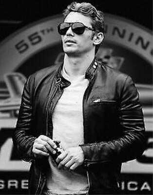 Mens James Franco Slim Fit Biker Cafe Racer Black Real Leather Jacket  UK