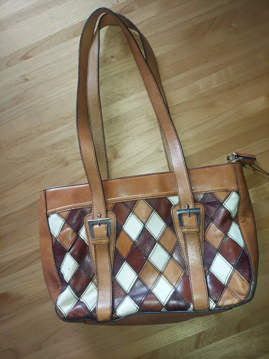 Vintage 80s Leather Patchwork Handbag Purse Color:... - Depop